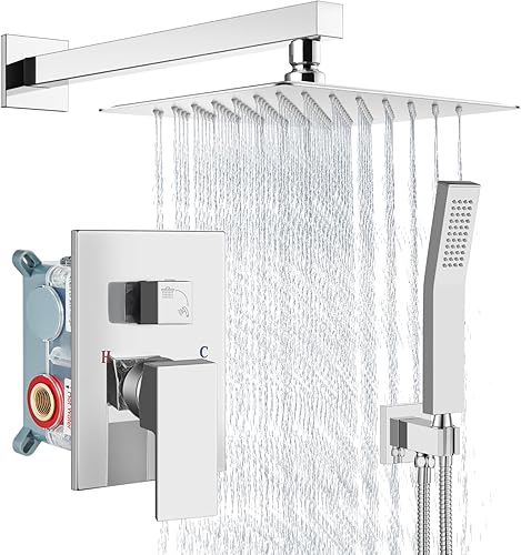 Miniatura 39 de Aolemi Sistema de ducha tipo lluvia de 12 pulgadas, cabezal de ducha cepillado Nikcel Combo Set con ducha de mano válvula de montaje en pared grifo