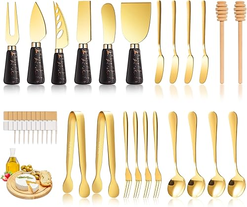 Accesorios de embutidos de cerámica de mármol, juego de cuchillos esparcidores de queso para cerámica, cuchillos de mantequilla de mango negro, mini