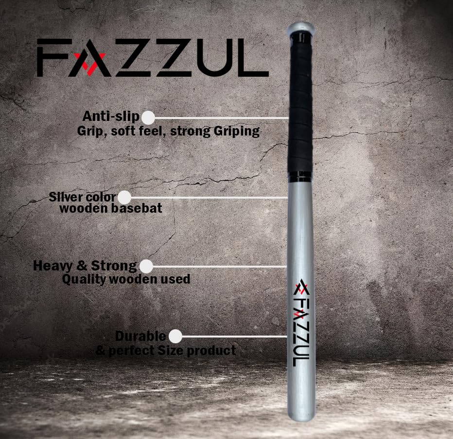 Image of Baseball Bat Natural Wood Baseball Bat with Strong Wood for Self-Defense (32 inch Long) (Silver)