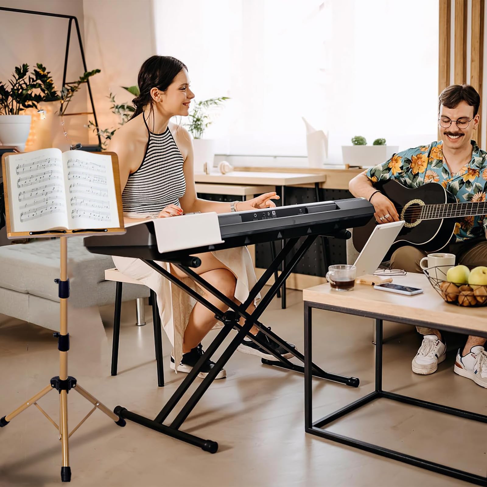 Notenständer – Tragbarer Notenständer mit Tragetasche, verstellbarer Schreibtisch-Bücherständer aus Holz & Metall, Podium-Lekterpult-Halter für Gitarre, Ukulele, Violinenspieler