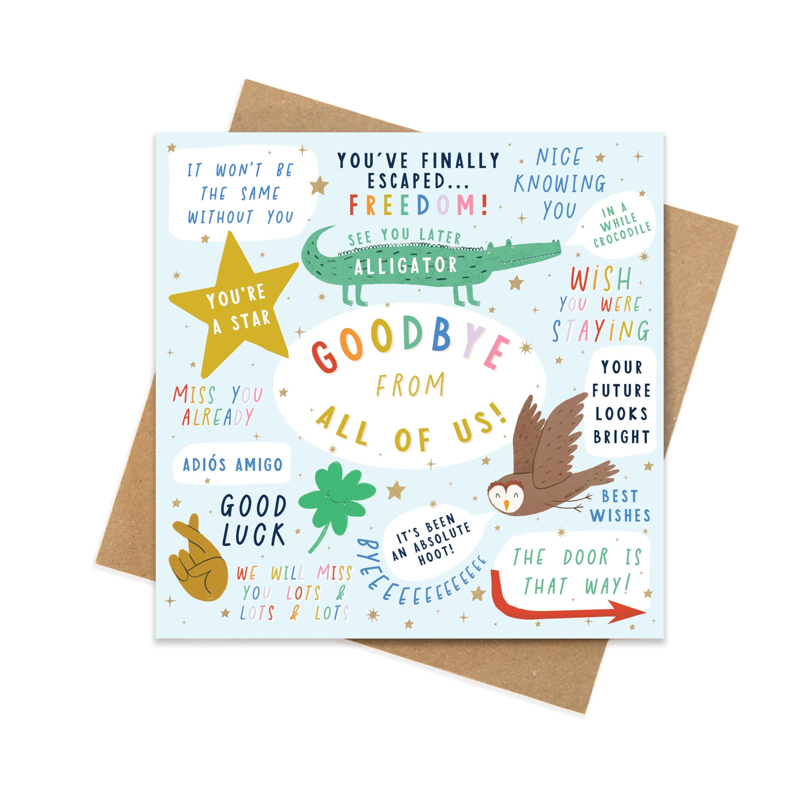 "Manta Makes Leaving card goodbye good luck card, retirement new job card to go with sorry your leaving gifts for colleagues women or men (Goodbye all of us)" โ image 1