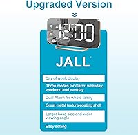 Vista 6 de Reloj de alarma LED digital delgado, superficie de espejo para maquillaje, con atenuación, pantalla grande, configuración fácil, puertos USB