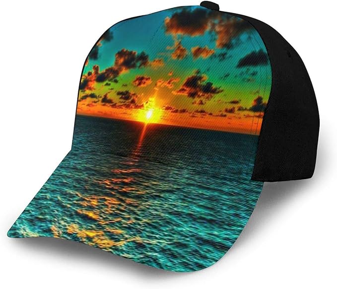 Mens and Womens Beautiful Ocean Sunset Baseball Cap, Quick Dry Mesh