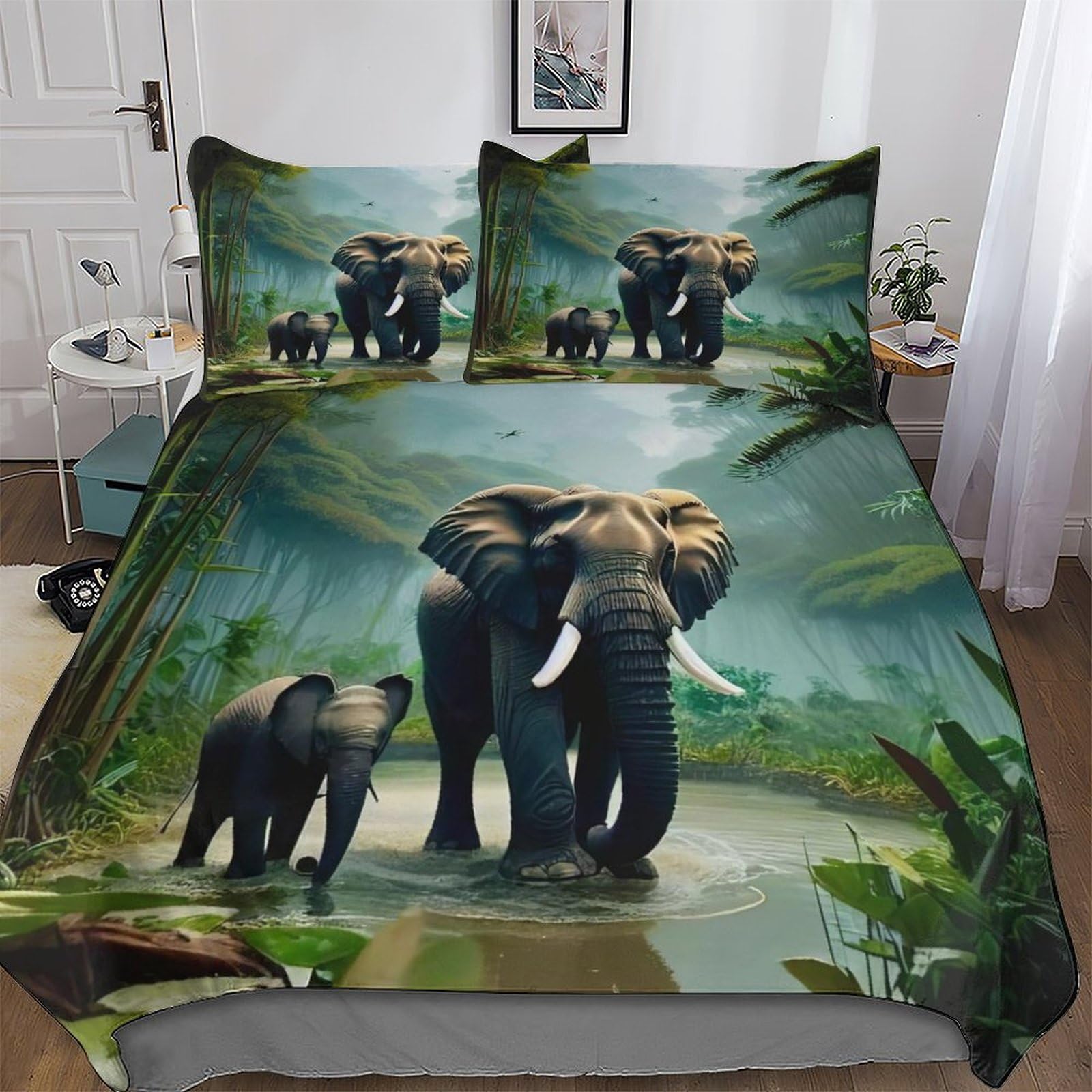 Llxxhh Boys Elephant-8 Elephant Bedding Set Duvet Cover With Pillowcase Soft Microfiber 3D Quilt Cover 3 Pieces For Girls And Teenagers Double (200X200cm)