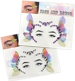 Rhinestone Eye Gems with Fabric Butterflies, Self Adhesive Purple and White Face Gems for Women, Elegant Eye Jewel Stickers for Halloween and Festival Wedding Party Makeup