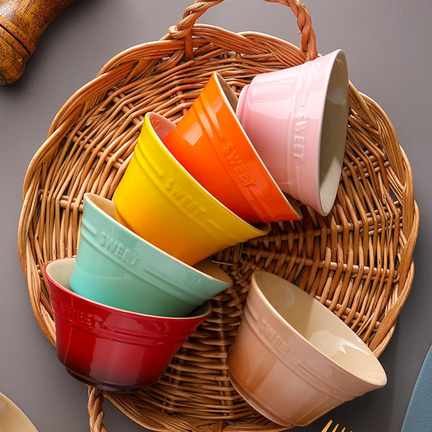 Großes Müslischalen-Set, 400 ml, Suppenschüsseln, mikrowellengeeignet, Reisschalen, Keramik-Frühstücksschalen (Khaki, 4 Stück)