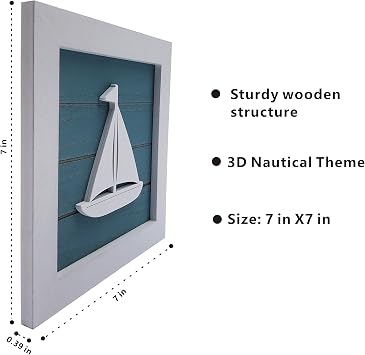 Nautical Theme Wall Decor Set of 3 7x7 in Rustic Beach Decor 3D Anchor Sailboat and Ship Wheel Wooden Beach Bathroom Decor Ocean Coastal Theme Decor for Lake House Home Room Nautical Gifts