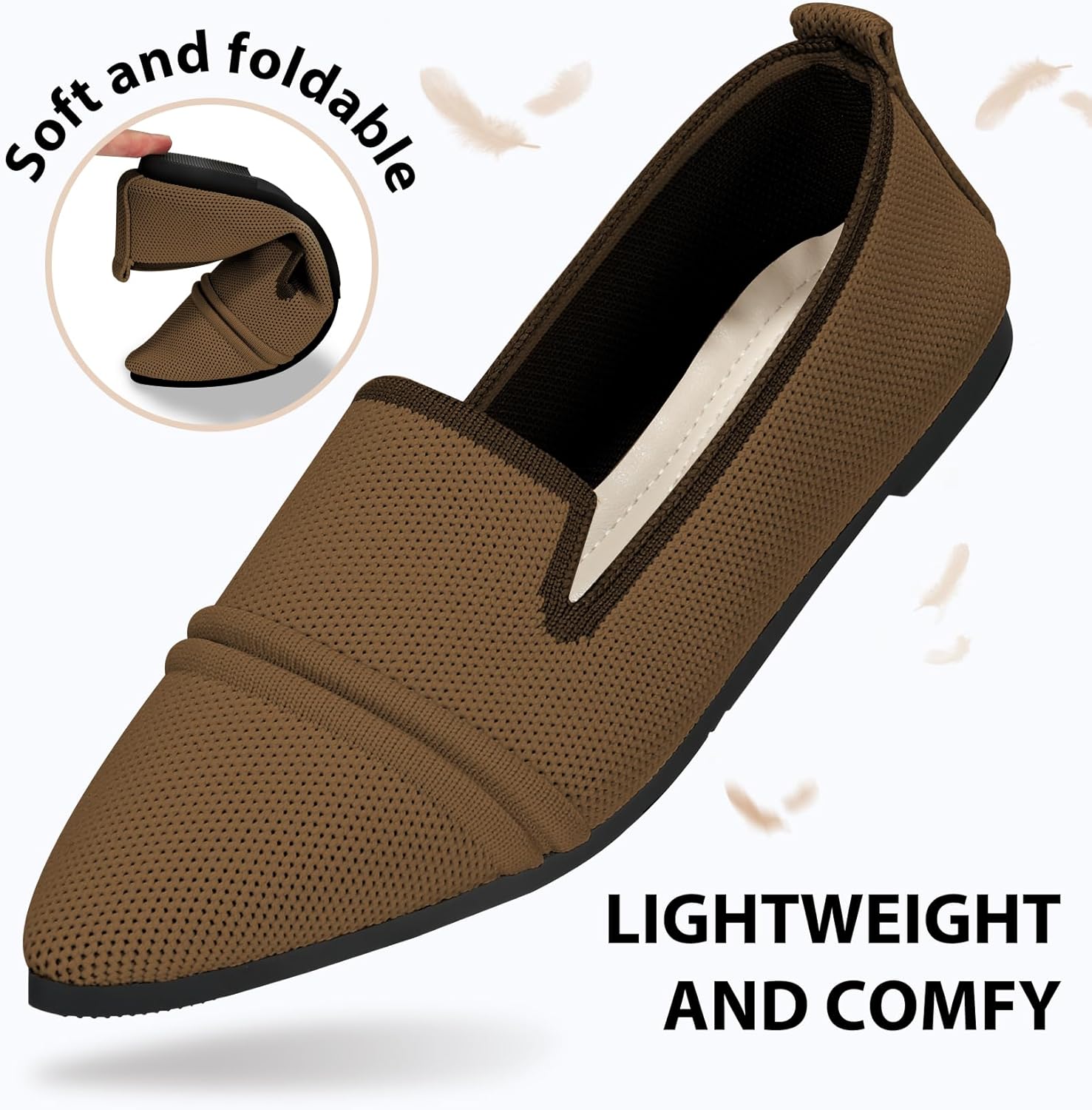 Pointed Toe Flats for Women, Ladies Mesh Dressy Ballet Flats for Office Travel Foldable Soft Casual Slip-on Ballerina Shoes(7.5 US, Brown) - Image 7