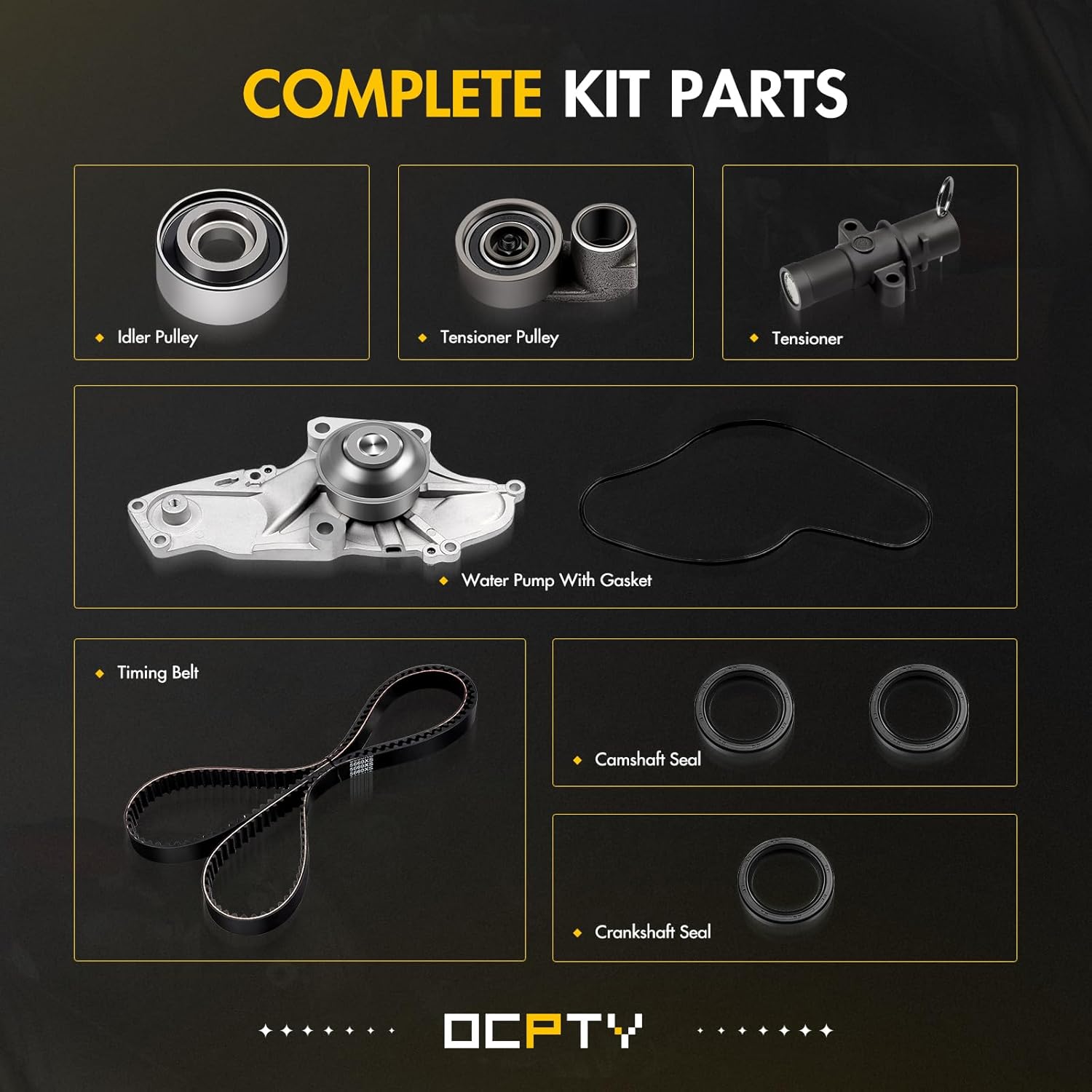 Timing Belt Kit including timing Belt water pump with gasket tensioner bearing etc,OCPTY Compatible for 08 09 10 for Honda Odyssey/04 05 06 07 08 09 10 11 12 13 14 15 for Honda Pilot