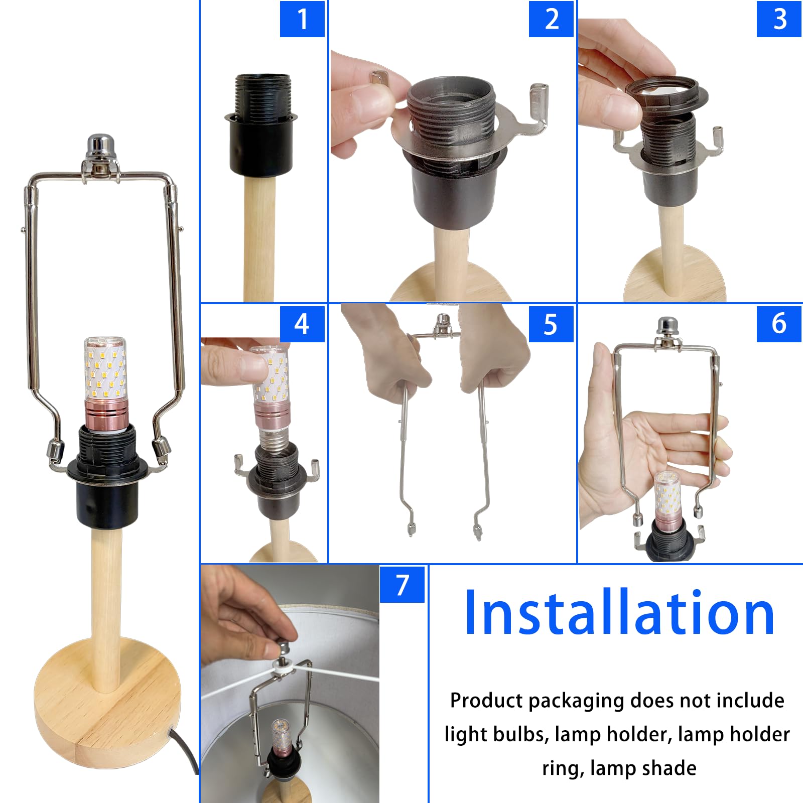 Soporte de arpa para pantalla de araña, altura ajustable de 7/8/9/10 pulgadas, silla estándar de 3/8 pulgadas, base de luz E14/E26/E27, convertidor de adaptador de ajuste UNO, kit de lámpara 5
