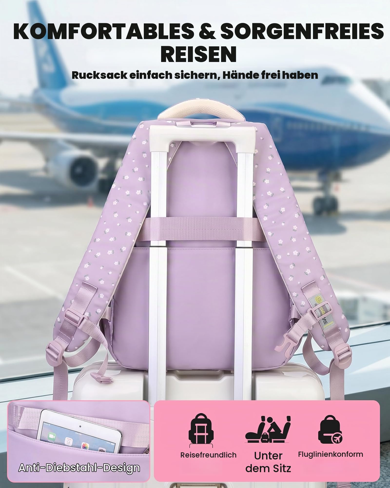 Amythe Schulranzen Mädchen Teen 6-15 Jahre Wasserdicht Junior, Lila | Laptopfach Oberstufe Leicht Lila Daypack Multitasche Geräumig Robust für Schule Reisen Wandern Freizeit