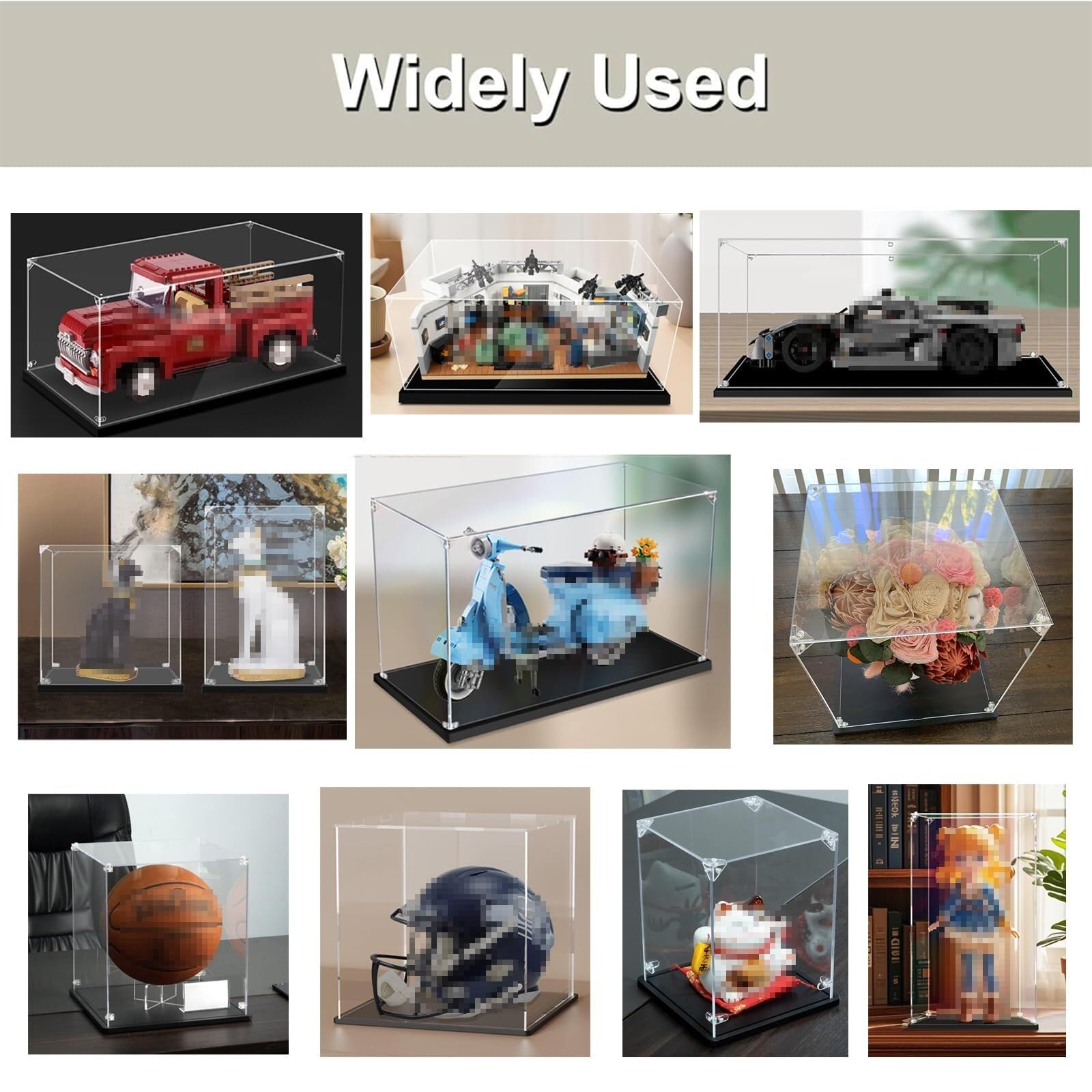 Vitrina de Acrílico Transparente con Base Negra - Caja Expositora a Prueba de Polvo para Figuras de Colección, Juguetes, Modelos y Coches - Montaje Fácil - Protección y Visualización Clara(50x20x25cm)