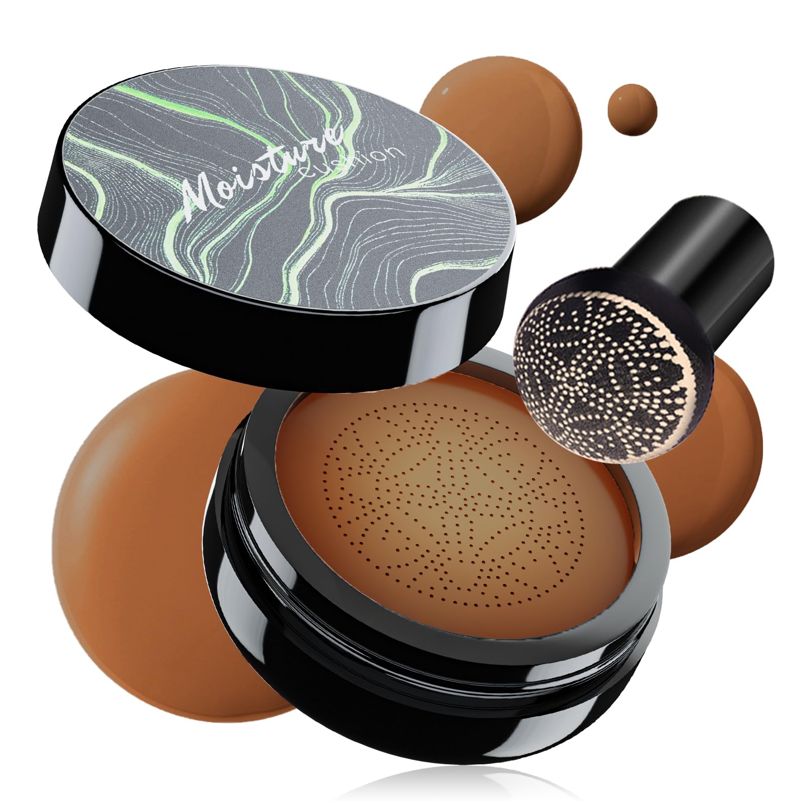 Air Cushion CC Cream - Moisturizing BB Cream Foundation, Long-Lasting Waterproof New Mushroom Head Cushion Foundation Concealer for Even Skin Tone (Dark Brown, 1 PCS)