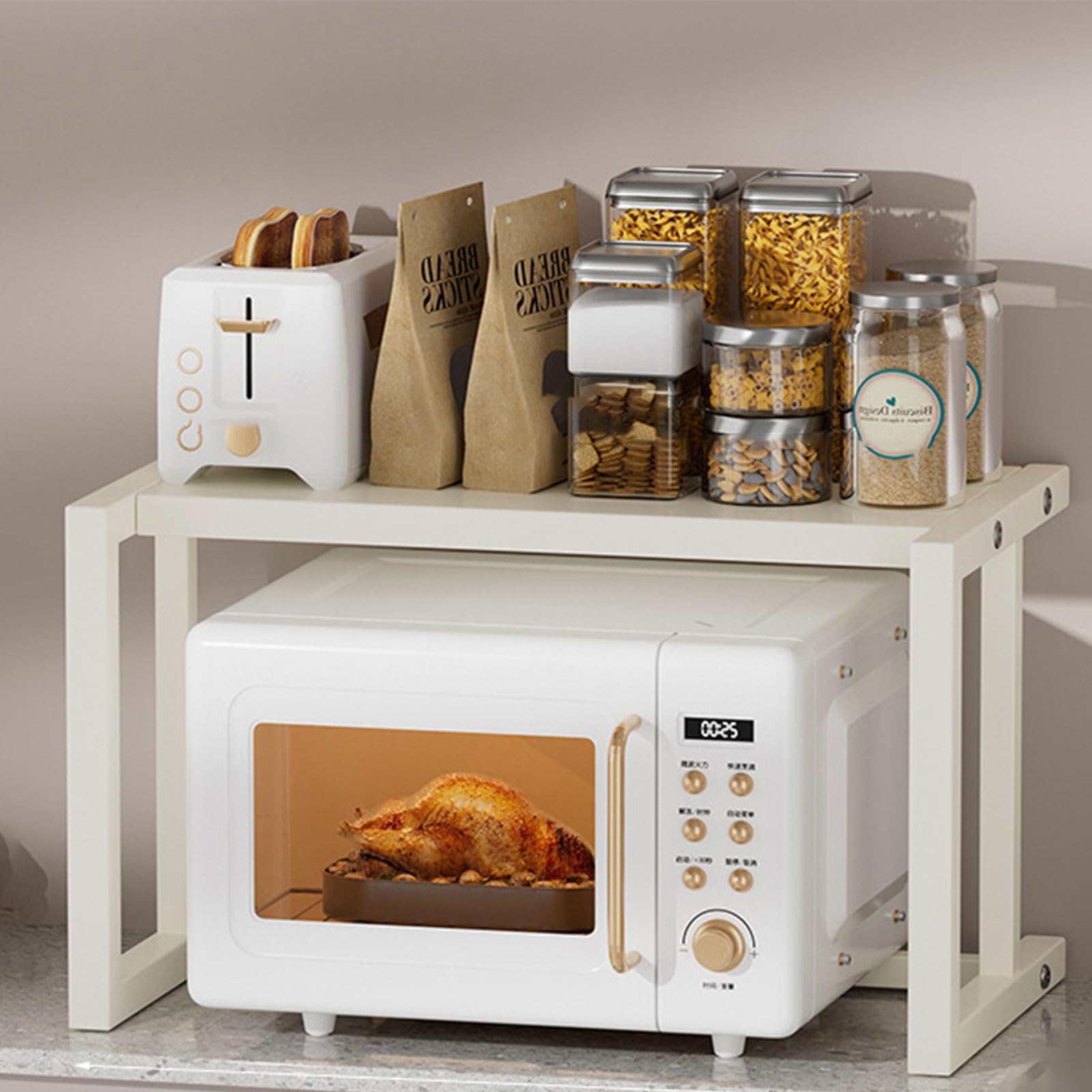 Support de four à micro-ondes blanc et étagère de rangement