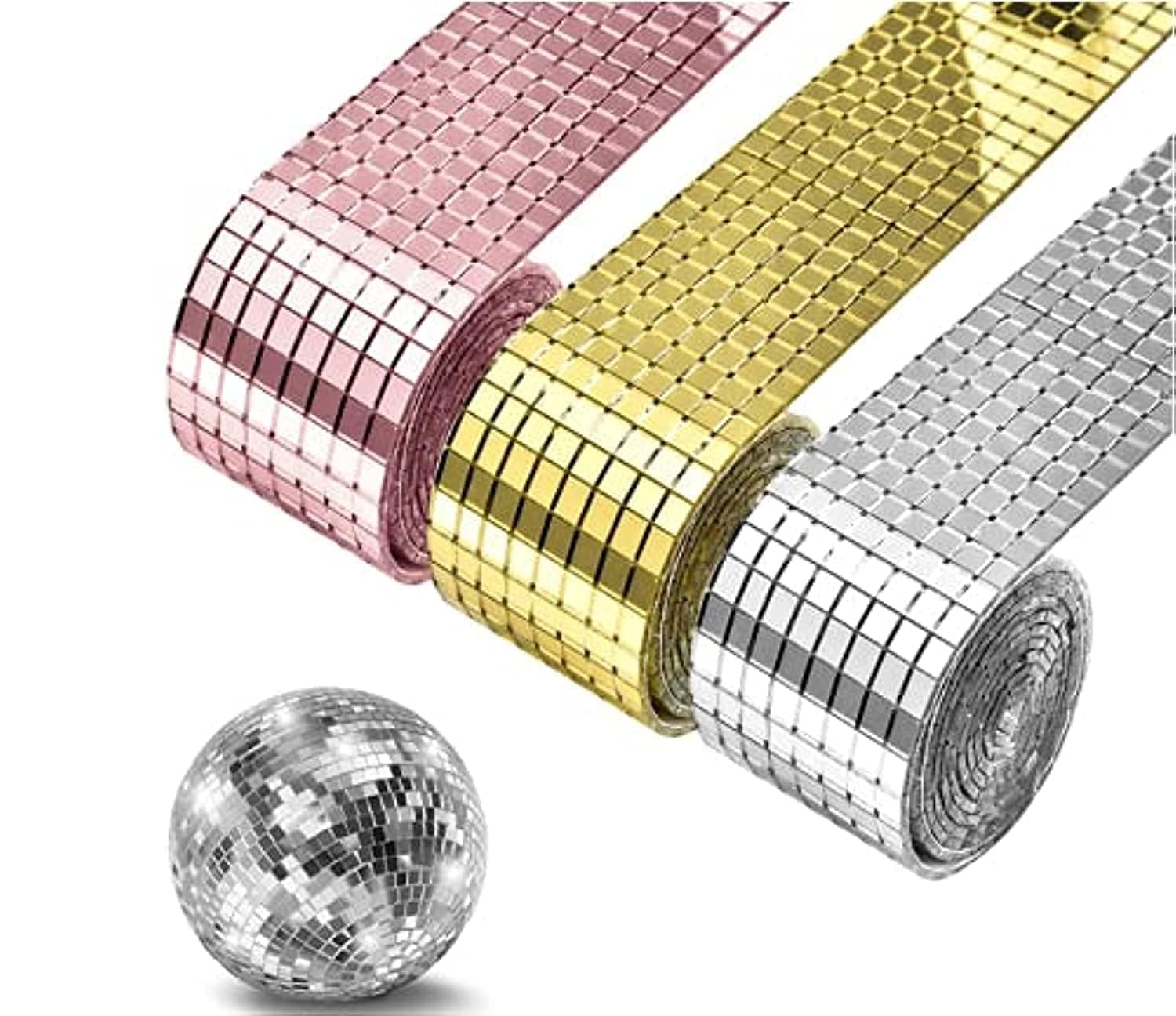 Disco Mirror Tiles, 3 Roll Self-Adhesive Mini Square Glass 4800 Pieces, Decorative Craft DIY Accessory Mirrors Mosaic Tiles (Silver/Gold/Rose Gold)