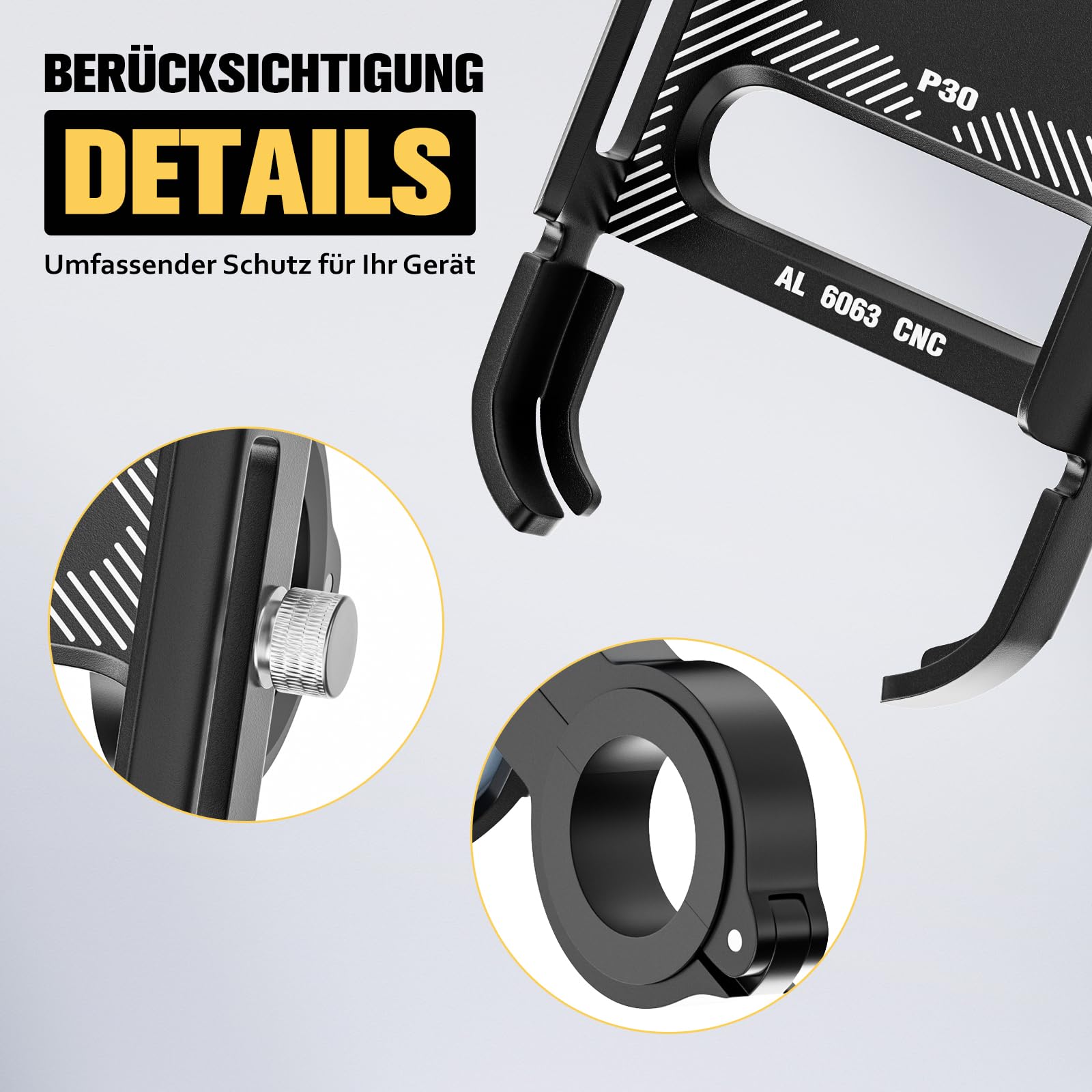 DN DENNOV Porta Cellulare Bici,Supporto per Cellulare da Bicicletta in Alluminio,Portacellulare per Bicicletta Girevole a 360,Attacco per Telepass,per Smartphone e Moto