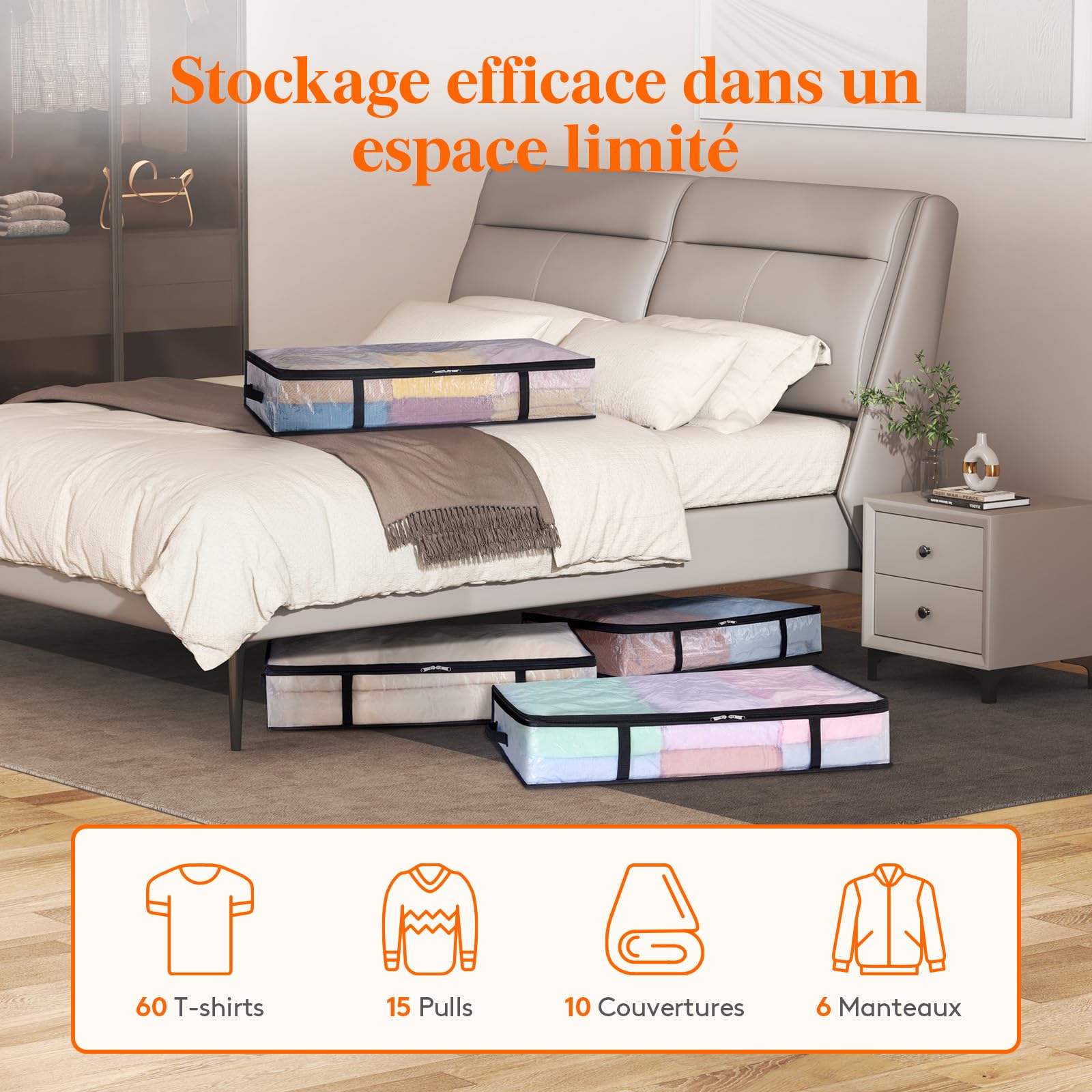 Lot De 3 Sacs De Rangement Transparents Avec Poignées, Organiseur De Garde-robe Zippé Pour Literie, Couettes, Vêtements Et édredons (88 L) | Leroy Merlin