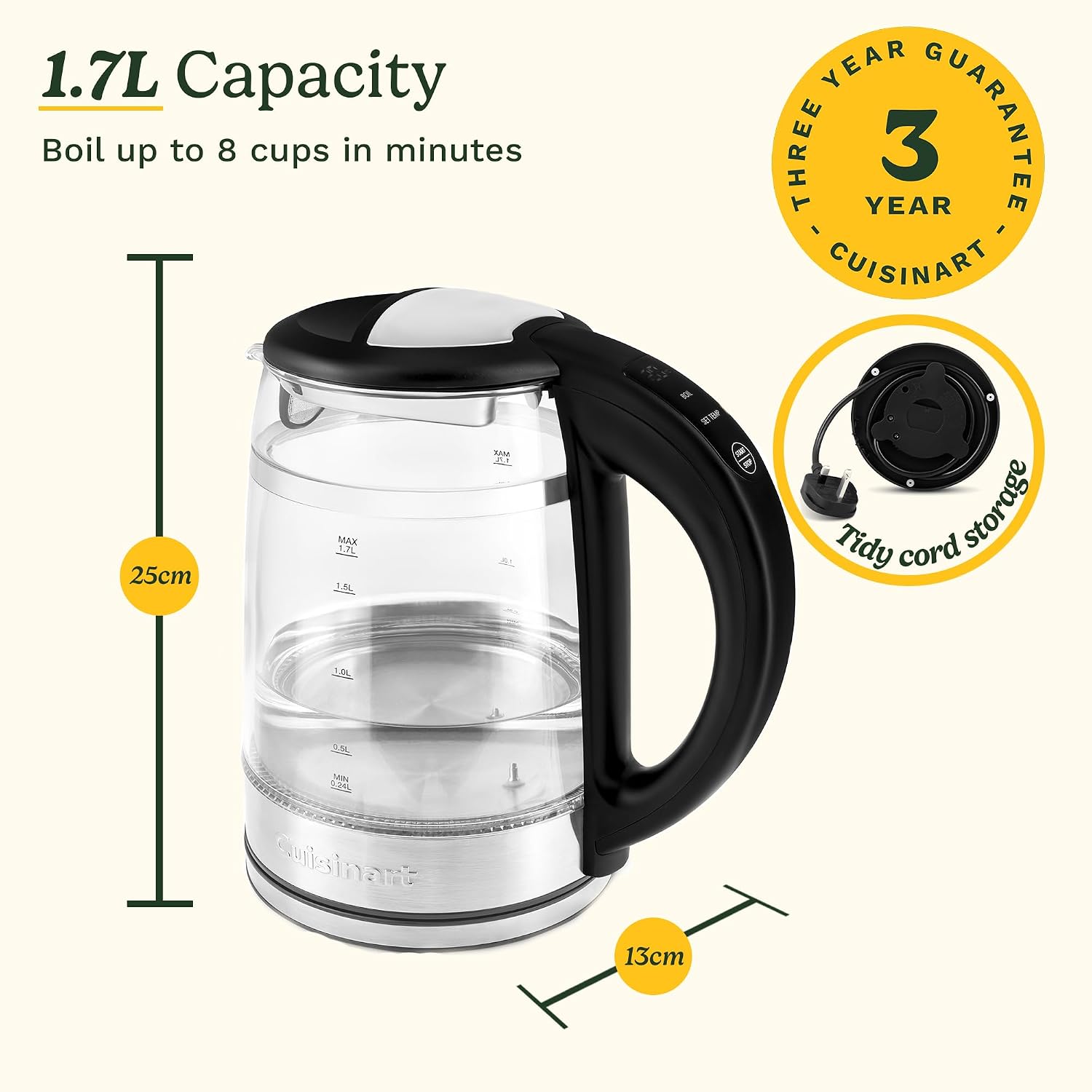 1.7L Illuminating BPA free Glass Kettle, Multi Temprature Control 1.7… thumbnail 8