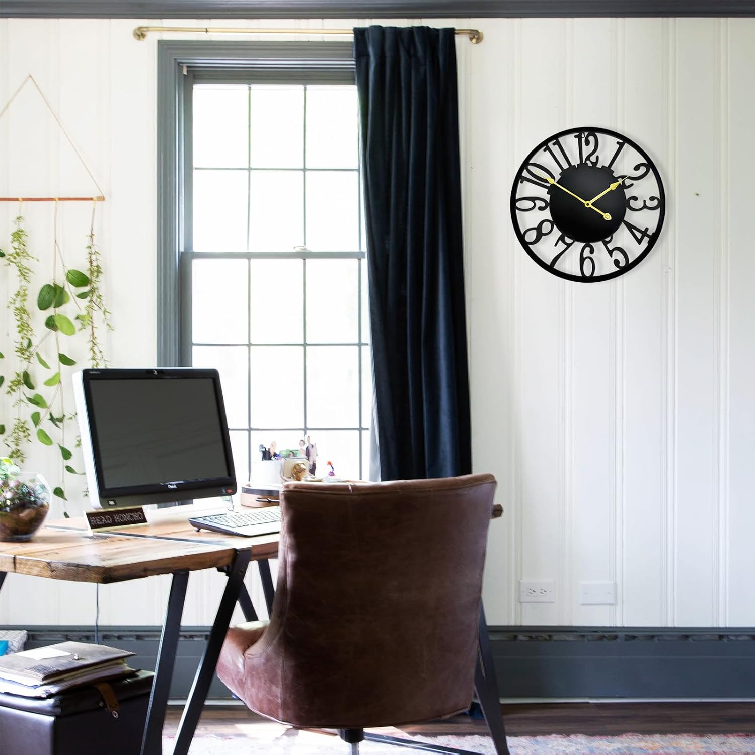 16 Inch Large Wall Clock, Modern Farmhouse Wall Clock Silent Battery Operated, Black Metal Decorative Clock for Living Room, Kitchen, Bedroom, Office