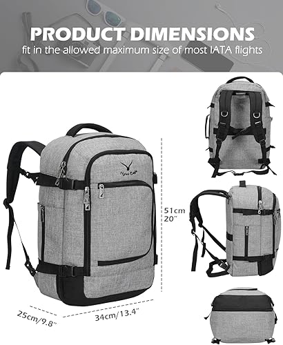 Miniatura 6 de Hynes Eagle Mochila de viaje 40L aprobada para vuelo, mochila de mano para hombre, gran cabina, fin de semana, mochila para computadora portátil,