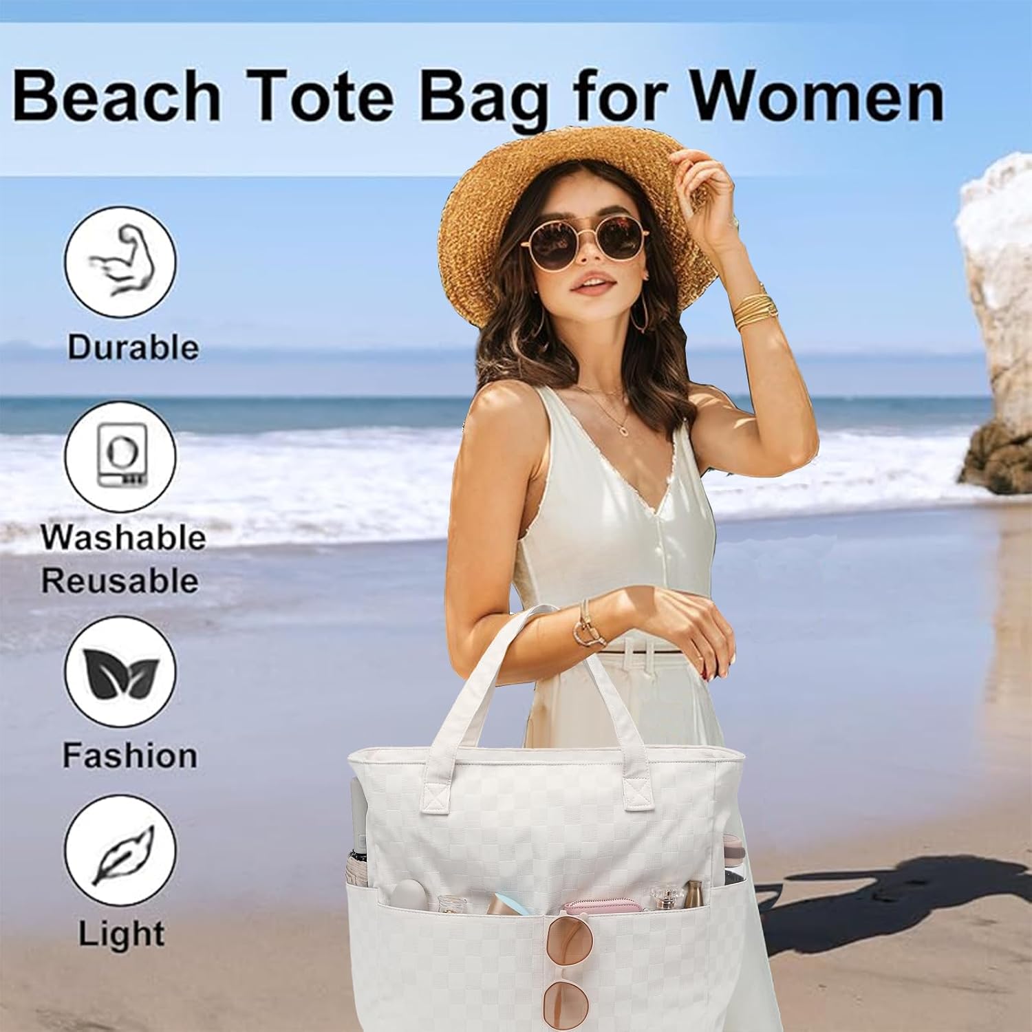 LEDAOU Beach Bag Waterproof Sandproof Women Beach Tote Pool Bag with Zipper for Gym Grocery Travel with Wet Pocket | Sandproof, with Zipper, for Gym, Grocery, Travel, with Wet Pocket - Image 7