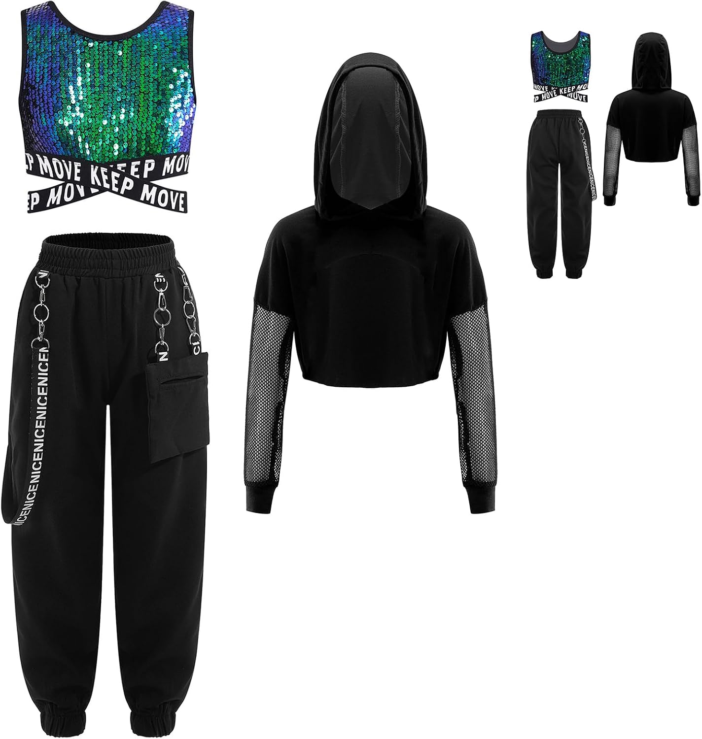 YiZYiF Girls' Hip Hop Clothes Jazz Street Dance Outfits Hoodie Tank Tops and Sweatpants Activewear Set
