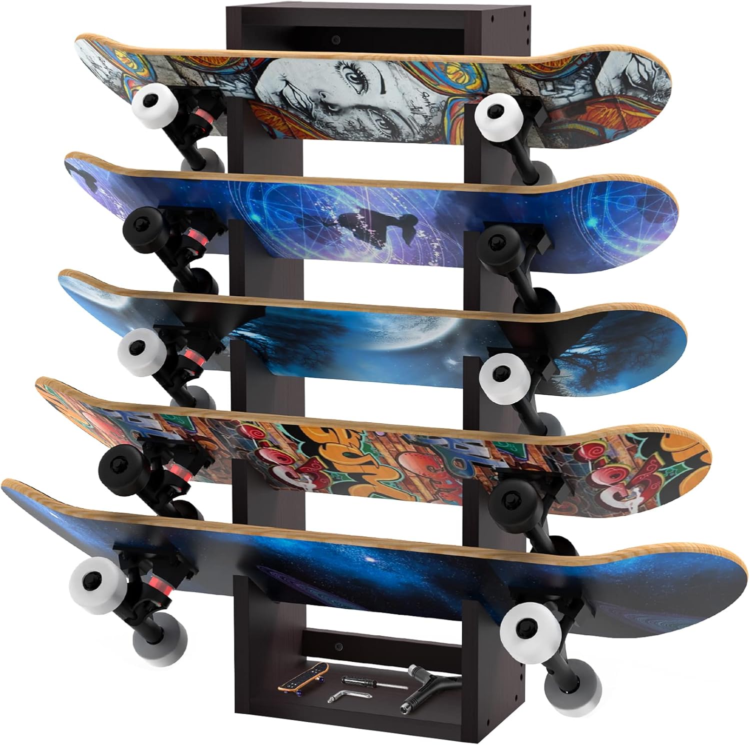 Purbambo Skateboard Rack Wall Mount, Wooden Skateboard Wall Rack for 5 Boards