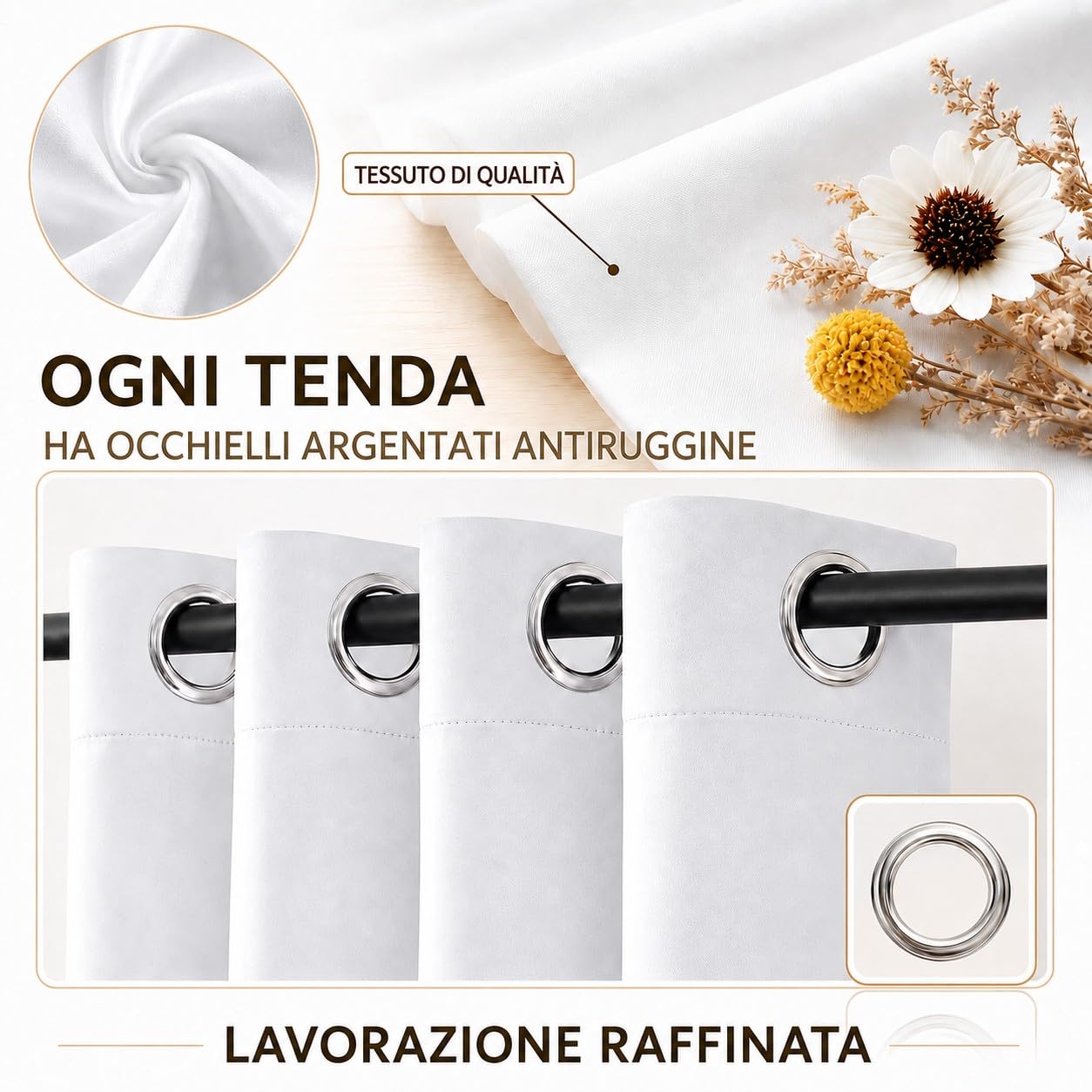 Motivo floreale campestre a piccoli fiori Tende Oscuranti Beige cremaTende Termiche isolanti per Interni Tre piani 90%-95% Tende Camera da letto Set da 2 pezzi (140L X 225A cm)