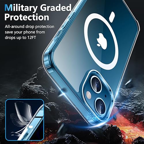 Miniatura 4 de Funda magnética para iPhone 13, compatible con MagSafe, no amarillea, transparente, protección contra caídas de grado militar, antideslizante,