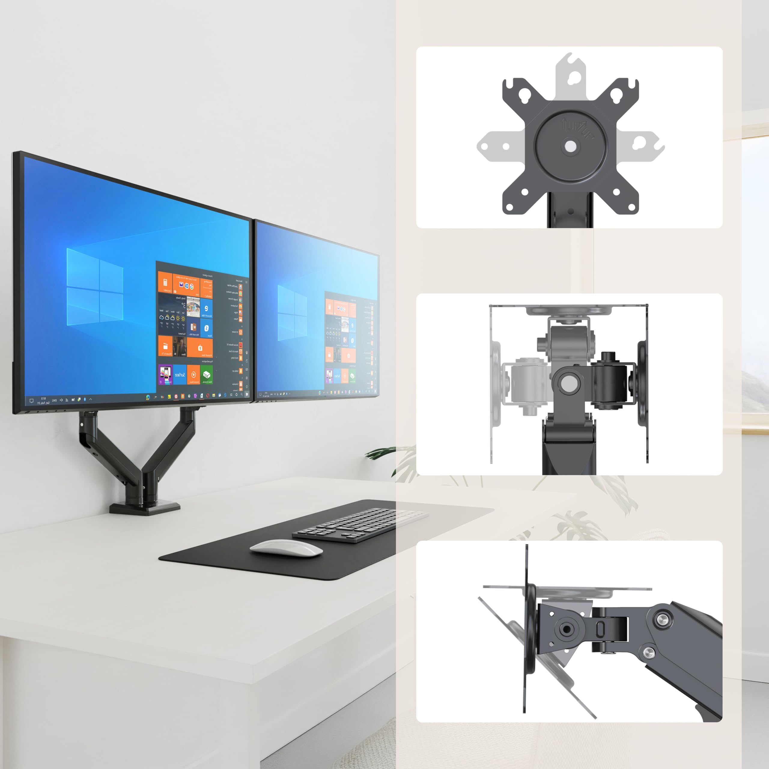 hjh OFFICE Supporto per 2 monitor da 13-32 pollici, VESA, regolabile | Braccio per monitor con portata fino a 9 kg per braccio, supporto per monitor regolabile in altezza, con morsetto da tavolo