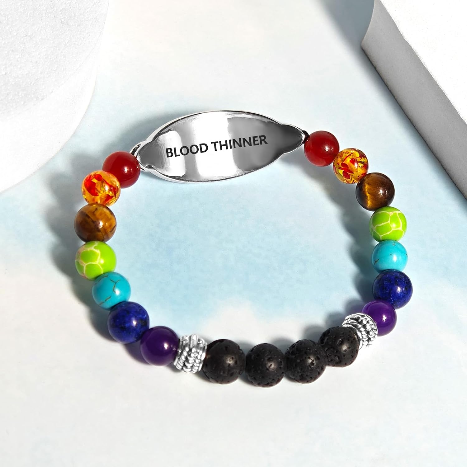 Medical Alert Bracelet For Women Men Natural 7 Chakra Crystal Stones Tiger Eye Bead Bracelet Personalized Custom Medical ID Tag Bracelet Adjustable