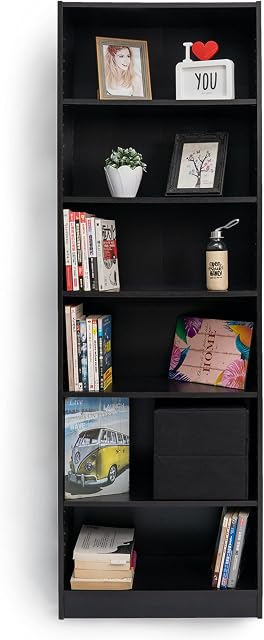 BuildRapido Modern 6 Tier Wooden Adjustable Bookcase Bookshelf Furniture Display Unit for Home, Living Room, Office, Black