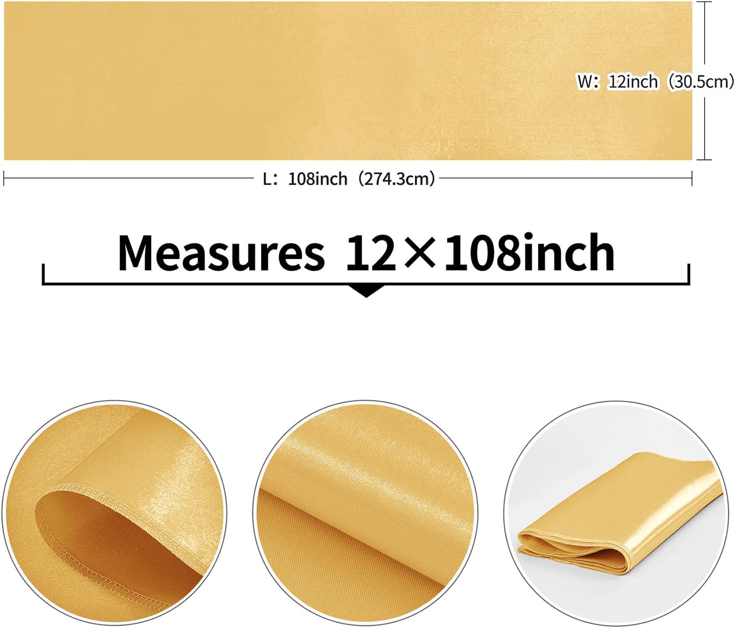 10-Pack Gold Satin Table Runner 12 x 108 Inch Long Fuchsia Bright and Smooth Silk Fabric Table Runner for Wedding Banquet Birthday Party Decoration
