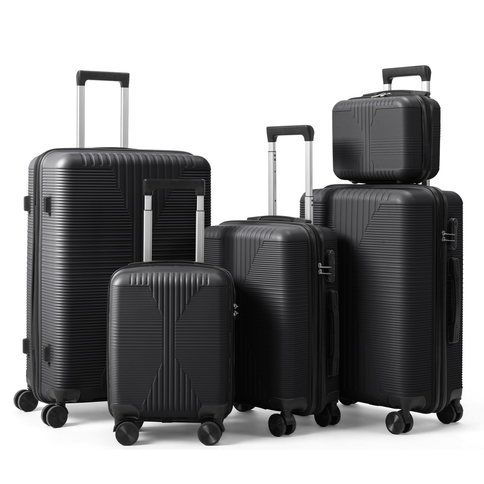 Karl home PP Hard Case Luggage Sets 5 Piece, Black, 12/16/20/24/28"