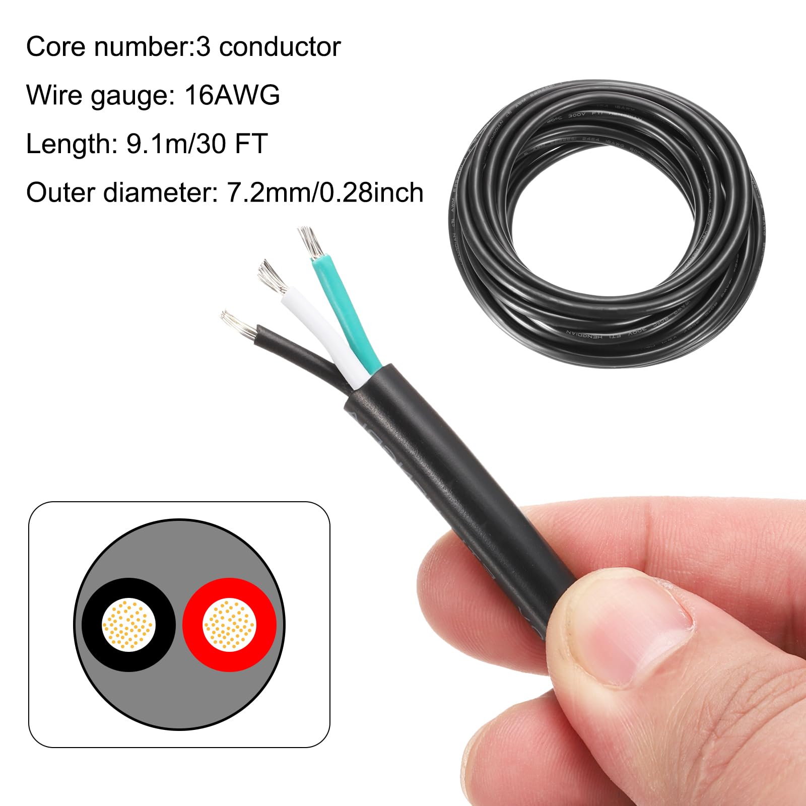 DMiotech 16AWG 16/3 3 Core CNC Wire (30 FT) UL2464 Tinned Copper Core 16 Gauge Cable Speaker Wire Electrical Wire Extension Cord for CNC Router Machine,Electrical Appliance - Image 2