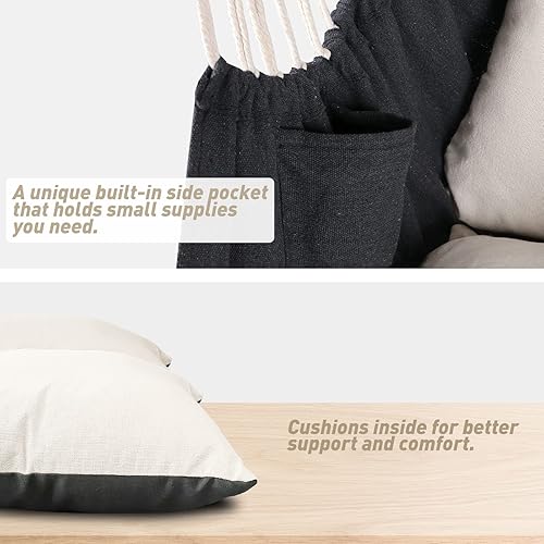 Miniatura 3 de Chihee Silla tipo hamaca para colgar, 2 almohadas incluidas, barra esparcidora de acero inoxidable duradera, silla colgante portátil, bolsillo