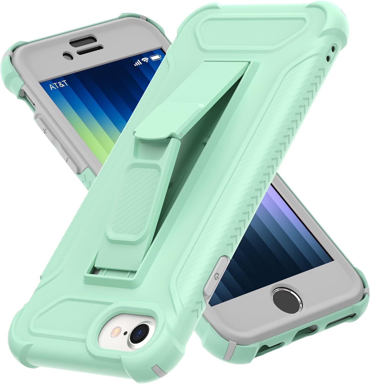 ORETECH Kickstand for iPhone SE Case 2022/3rd/2020, iPhone 8/7 Case, with[2 x Tempered Glass Screen Protector] Full Body Shockproof Protective Bumper Slim Thin Case for iPhone SE/8/7/6 -Green