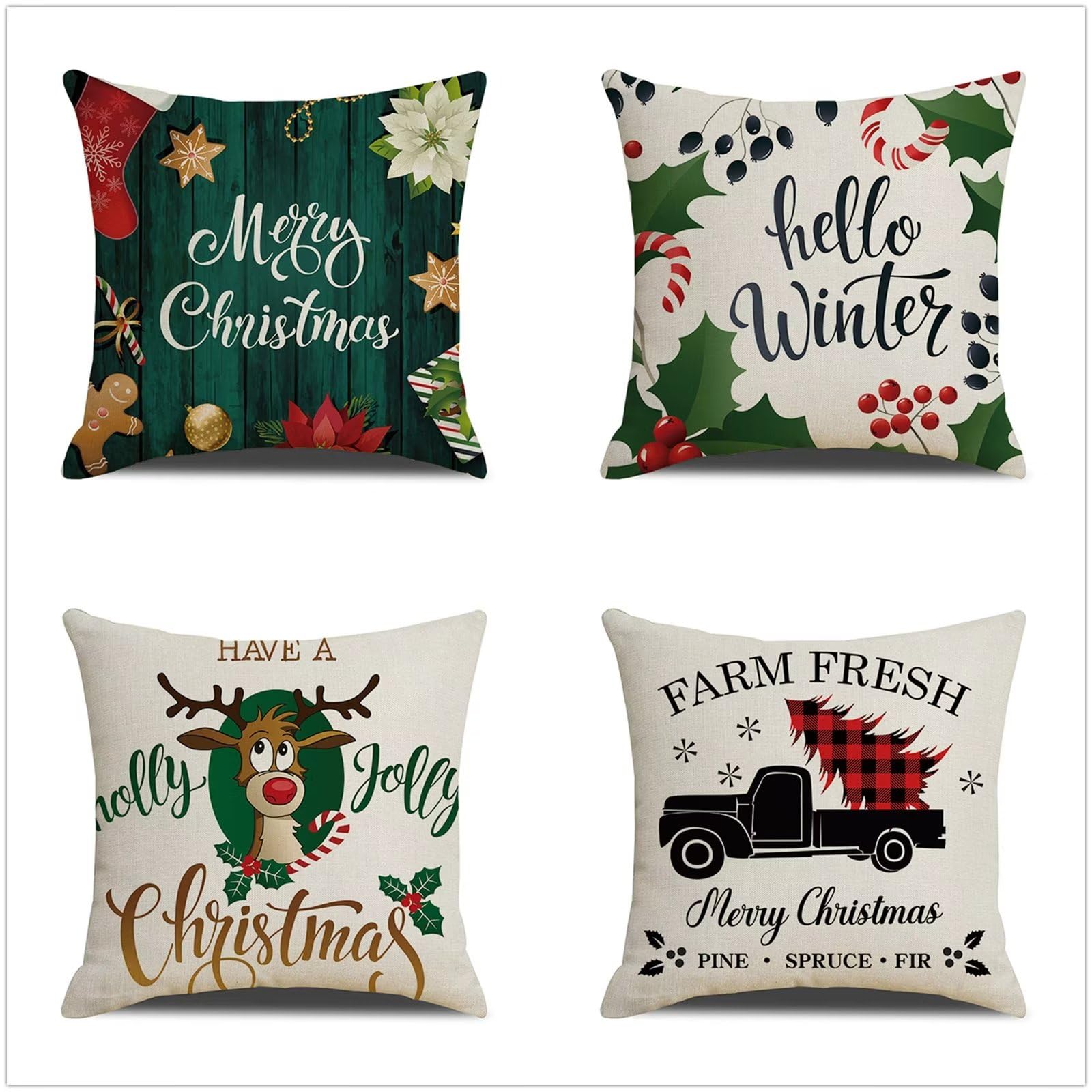 Natale Fodere per Cuscini 55x55cm 4 Pezzi Cervi di Natale Cuscini Caso Federa, Copricuscini Natalizi, Invernale Natalizie Divano Decorativi di Natale per Divano Soggiorno Auto Natalizie Decor