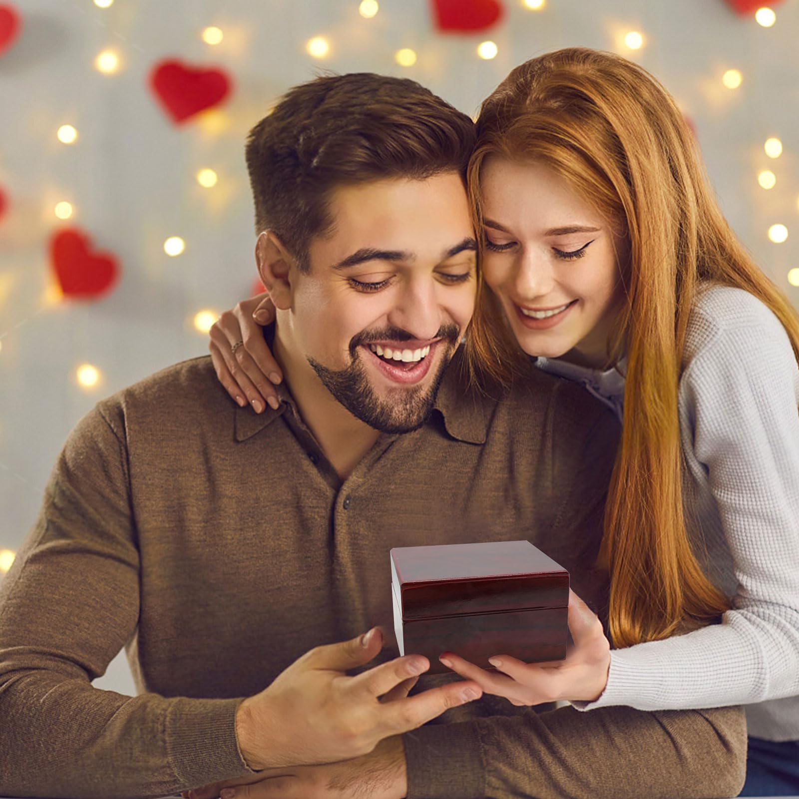 Pudełko na Zegarki - Drewniana Skrzynka Kwadratowa do Przechowywania ze Zdejmowaną Poduszką, Uchwyt w Stylu Retro, do Toaletek, Sklepów, Wystaw (Czerwony)