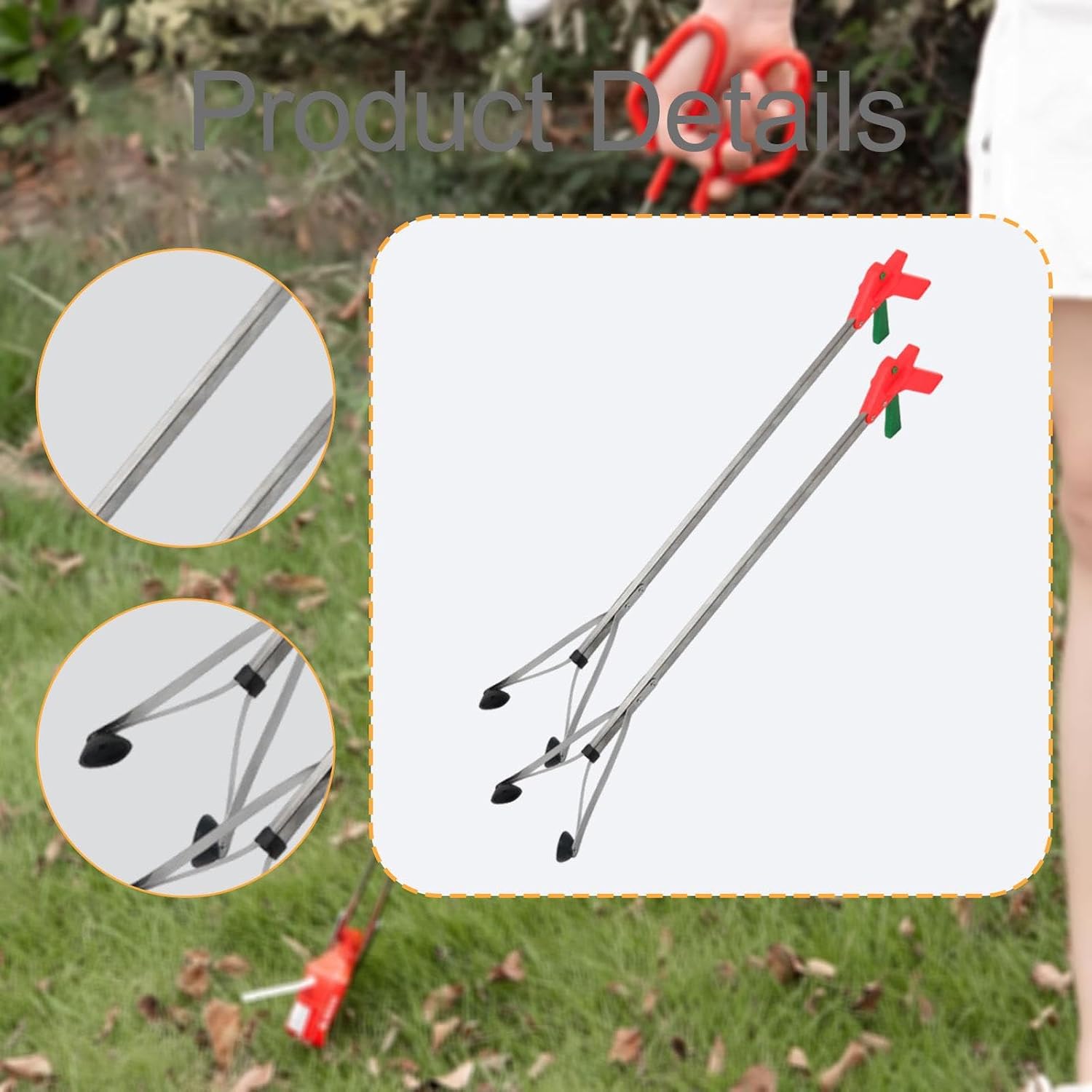 2Pcs Reacher Tool Litter Picker Tool Long Handle Reaching Aids Litter Pick up Garbage Clamp for Outdoor Behind Furniture, L