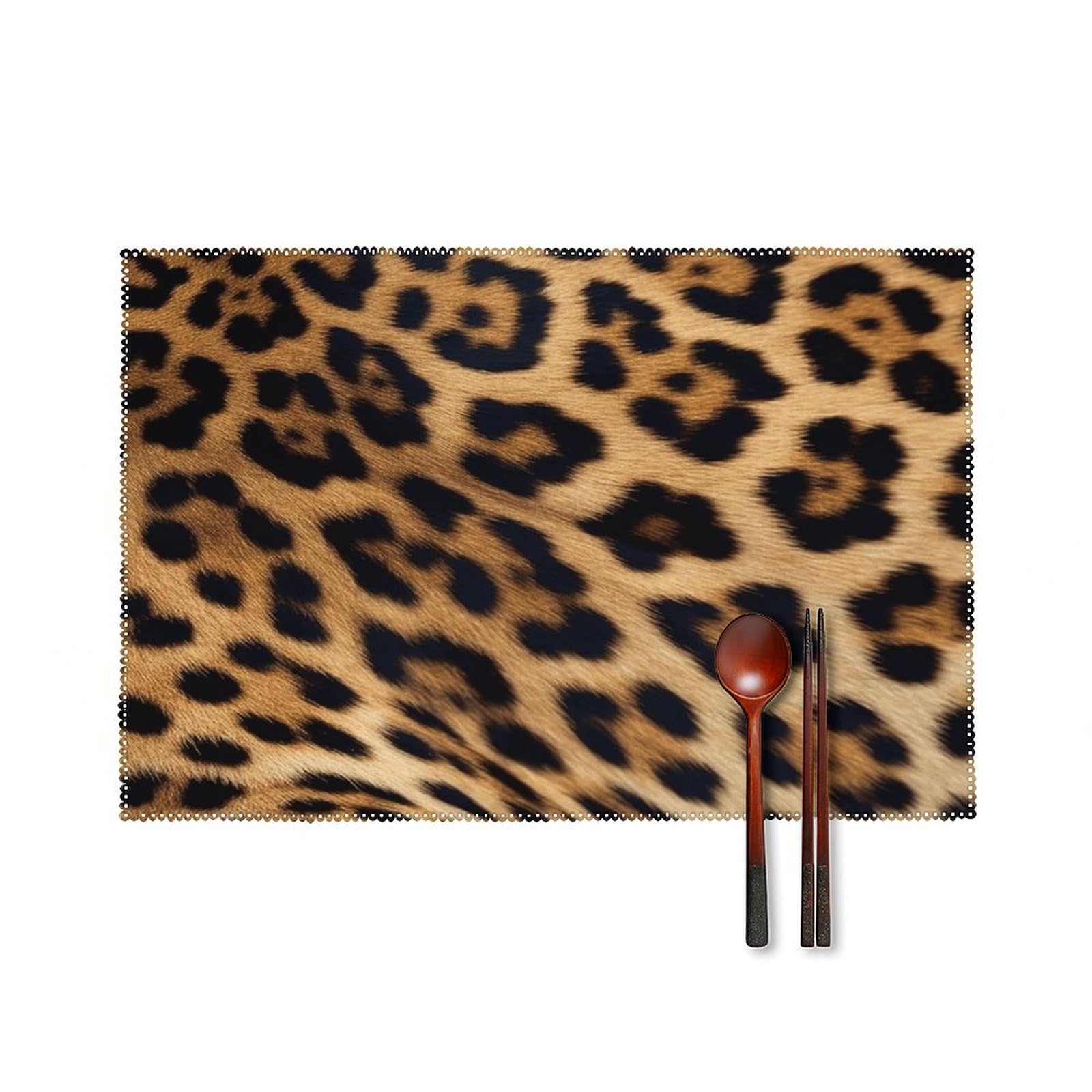 Rough Leopard Print Placemats Set of 6 Heat Resistant Non-Slip Table Mats Washable Indoor Outdoor Place Mats Rustic Vintage Seasonal Placemat for Kitchen Dining Outdoor Party Table Decor
