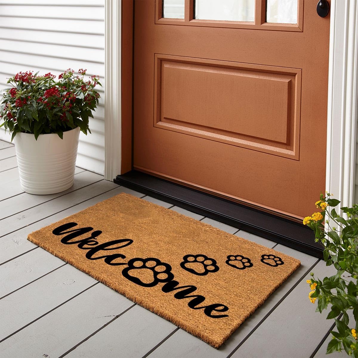 Coir Doormat, Welcome Pawprint Dog Lover Dog Mom, Small, 23.7x15.7 inch, Water Resistant, Machine Made, Modern Style