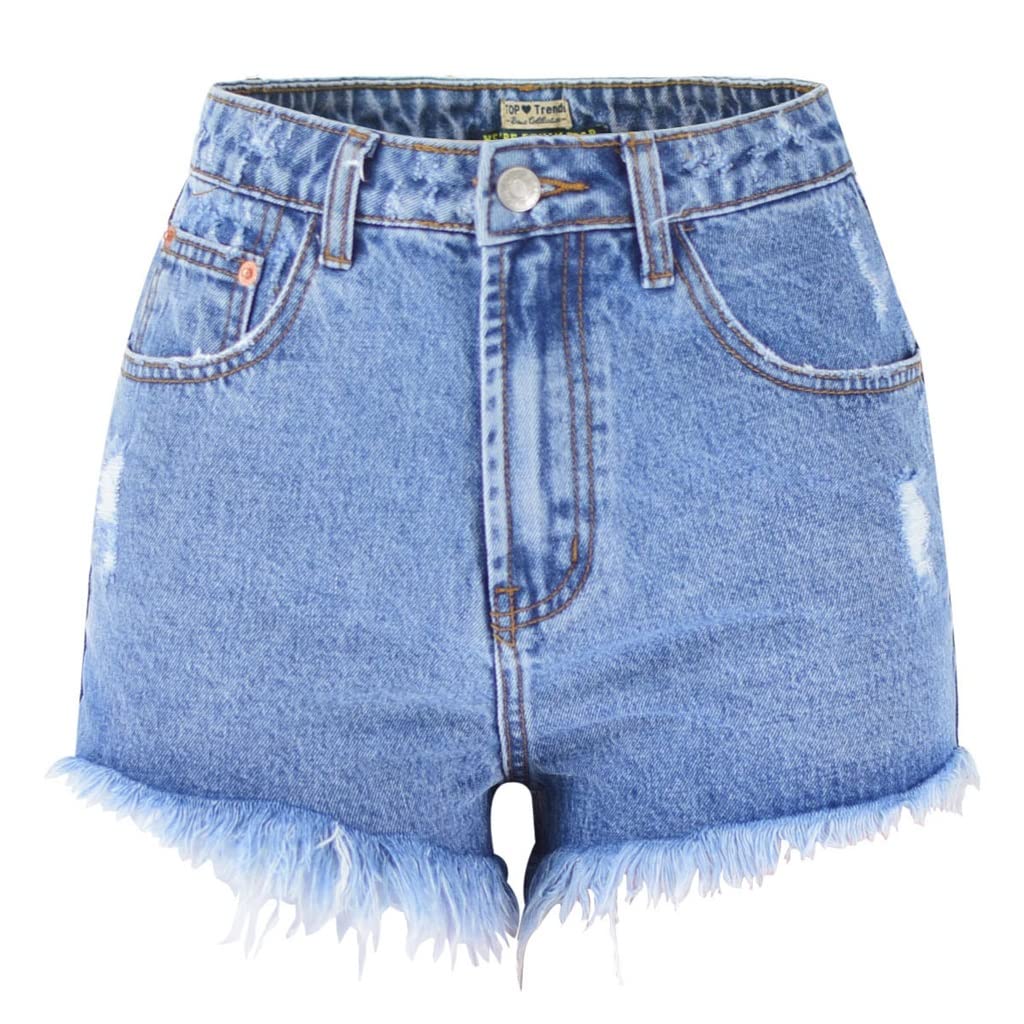 Short en jean taille haute déchiré et frangé pour silhouette élancée
