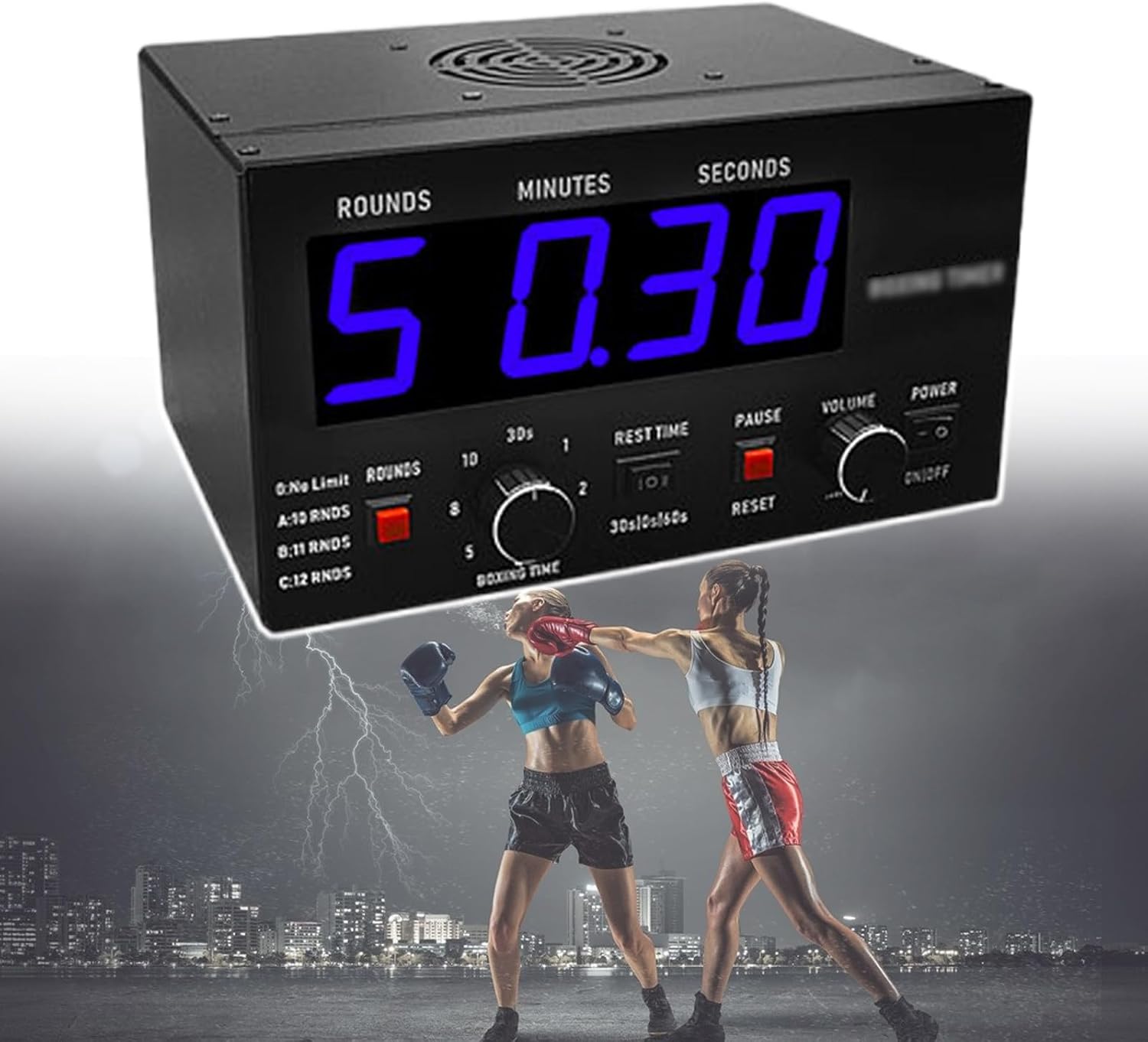 Boxing Round Timer, Mini Gym Boxing Clock, with Prompt Sound, Adjustable Sound, Selectable Training Time and Cycle Repetitions, for Boxing Competitions, Fighting Training,Blue