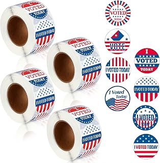 Tenceur 2000 Pcs I Voted Today Stickers Round Self Adhesive Labels, 500 Stickers on a Roll, Red, White, Blue, 8 Designs for 2025 Back to School Election Day Campaigns Voting Supplies (1.5 Inch)