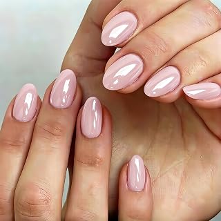 KQueenest Chrome Press On Nails Kurz Rund, Glänzende Baby Rosa Nägel zum Aufkleben, High Shine Gel Fake Nails für Frauen in 16 Größen - 32 Stück Salonqualität Künstliche Nägel Set
