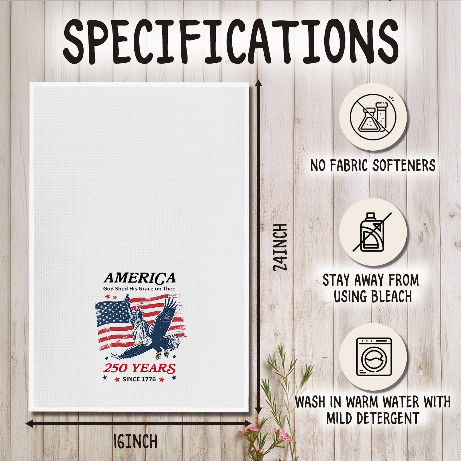 American USA Patriotic Kitchen Towels, 4th of July Independent Day Dish Tea Towels, Red White Blue Flag Eagle Decorative Hand Towel for Kitchen Bathroom, 16x24 Inch