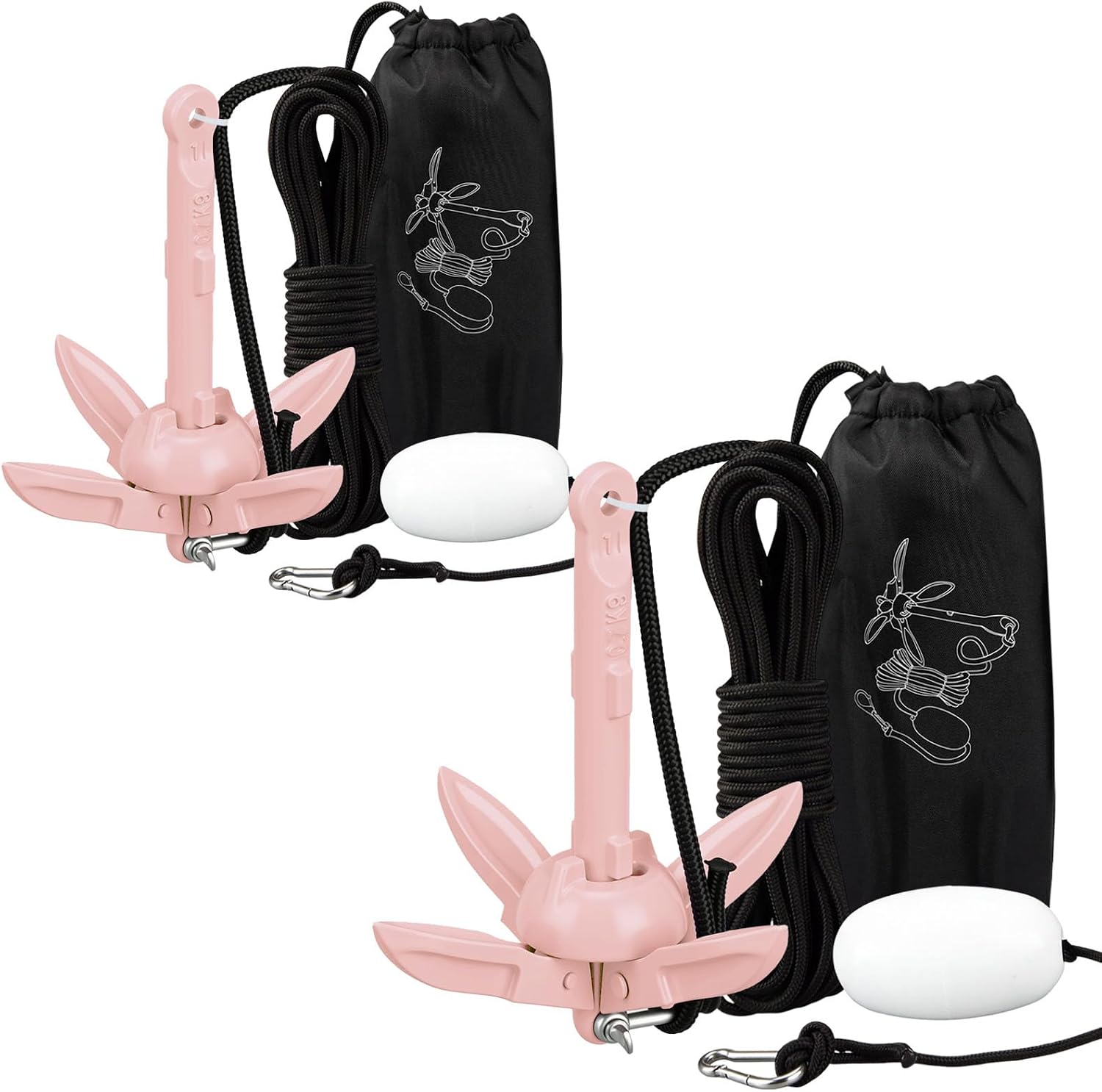Lounsweer 2 Pack Marine Kayak Anchor Kit Grapnel Anchor Kit Folding Grapnel Anchor Boat Anchor with Foldable Claw Kayak Fishing Accessories for Small Boats Kayak Canoes Motorboat Paddle