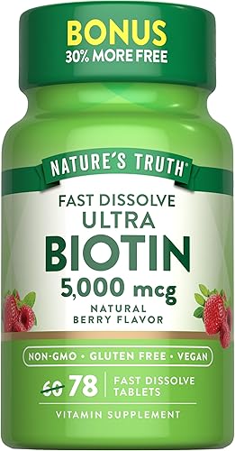 Nature's Truth Biotin 5000mcg  78 Fast Dissolve Tablets  Natural Berry Flavor  Vegan, Non-GMO & Gluten Free