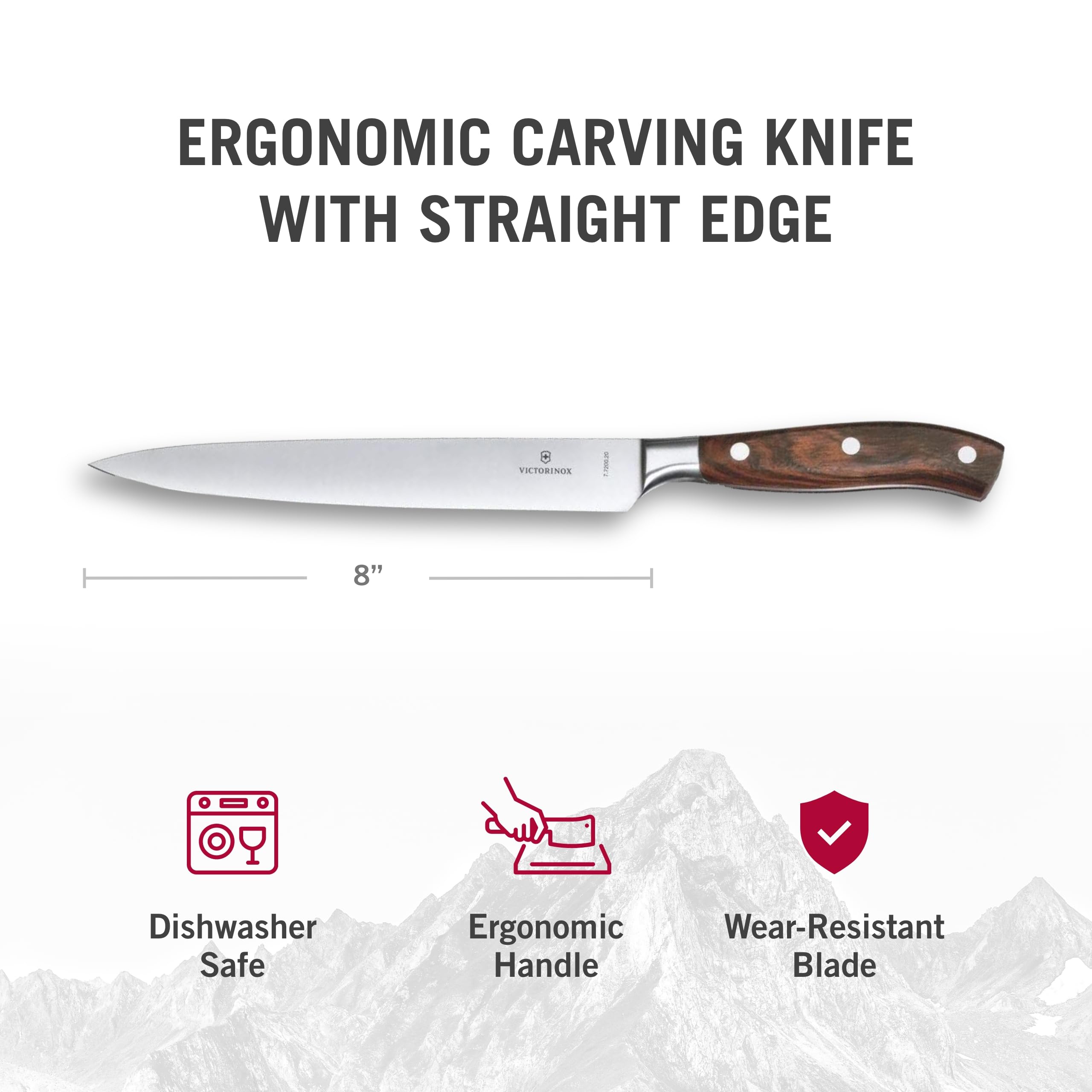 Victorinox Grand Maître, Profi Tranchiermesser, Extra Scharfe Klinge, gerader Schliff, 20 cm, Edler Holzgriff, Rostfreier Stahl, braun